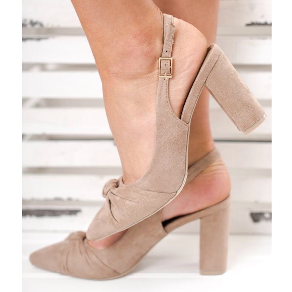 Taupe Knotted Pointed Toe Heels